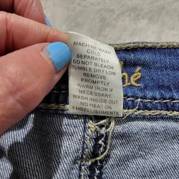 Cache Gold Grommet Factory Distressed Straight Leg Denim Jeans Size 10 - Picture 10 of 14